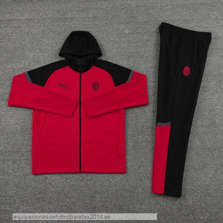 Nuevo Conjunto Completo Chaqueta Con Capucha AC Milan 24/25 Negro Rojo Baratas